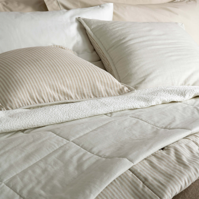 Natural Linen Look Bedspread & Cushion Bundle - striped, bedroom detail | Soak and Sleep