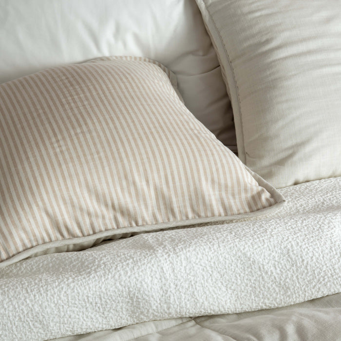 Natural Linen Look Bedspread & Cushion Bundle - striped, close-up detail 3 | Soak and Sleep
