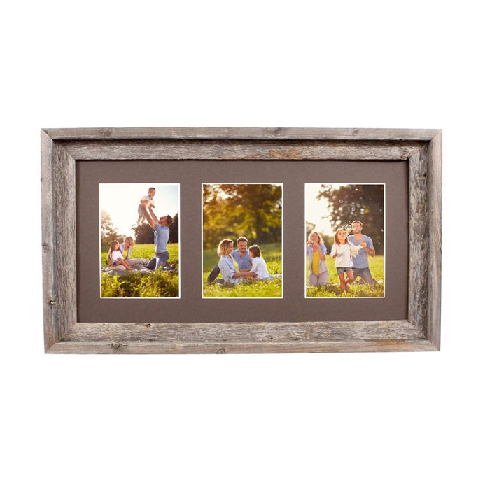 Natural Three Photo Weathered Grey Wood Picture Frame | 5"x7"