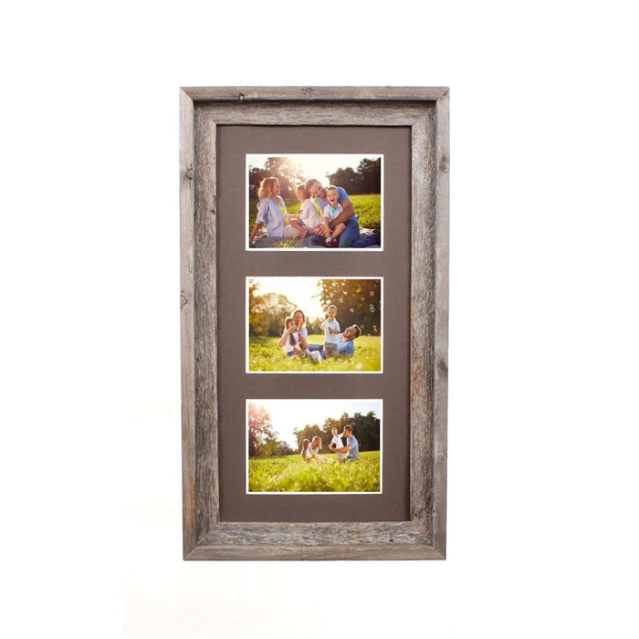 Natural Three Photo Weathered Grey Wood Picture Frame | 5"x7"