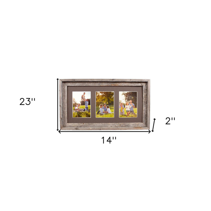 Natural Three Photo Weathered Grey Wood Picture Frame | 5"x7"