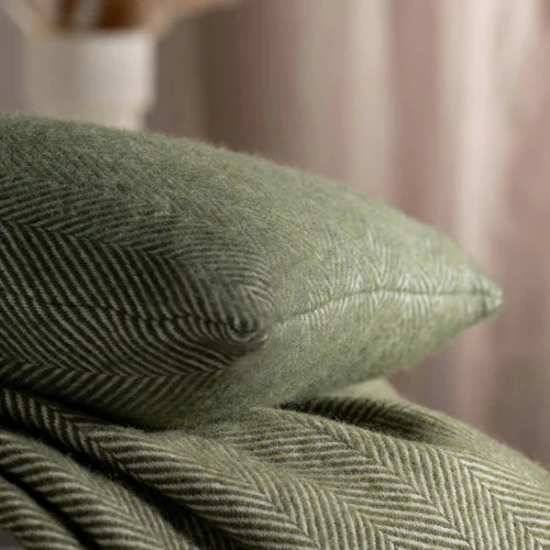Olive Green Herringbone Pure Wool Throws & Cushions - mustard, detail view 1 | Soak and Sleep