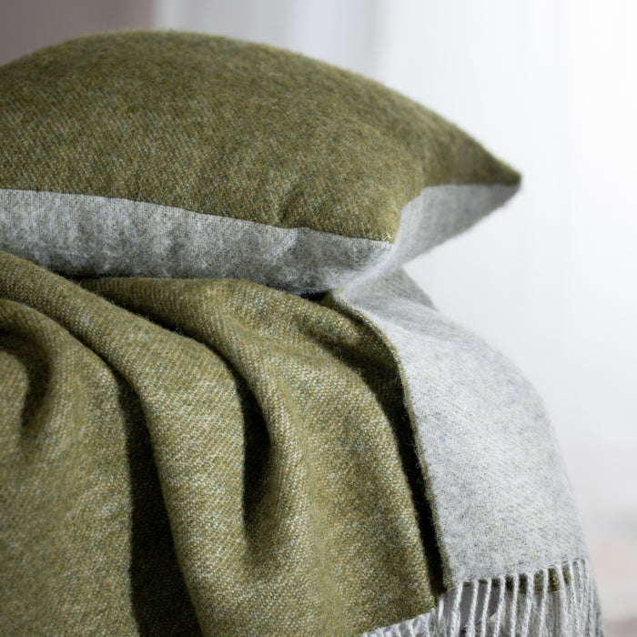 Olive Green Reversible Pure Wool Cushions & Throws