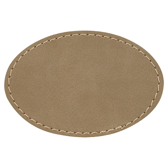 3" x 2" Oval Light Brown Leatherette Patch with Adhesive