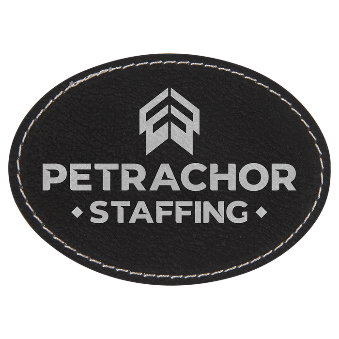 Oval Black/Silver Leatherette Patch with Adhesive