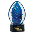 6" Blue Oval Swirl Art Glass