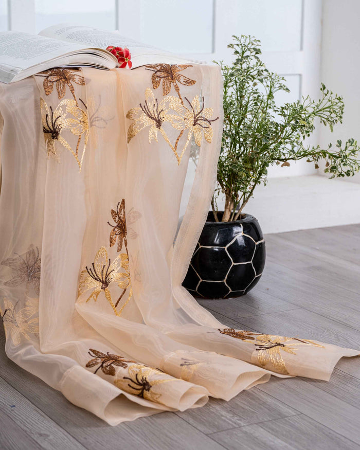 Parda online Premium 3 Flower Embroidery Tissue Curtain with Soft & Durable Fabric
