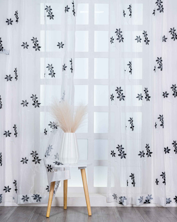 Parda online Premium 3 Flower Embroidery Tissue Curtain with Soft & Durable Fabric