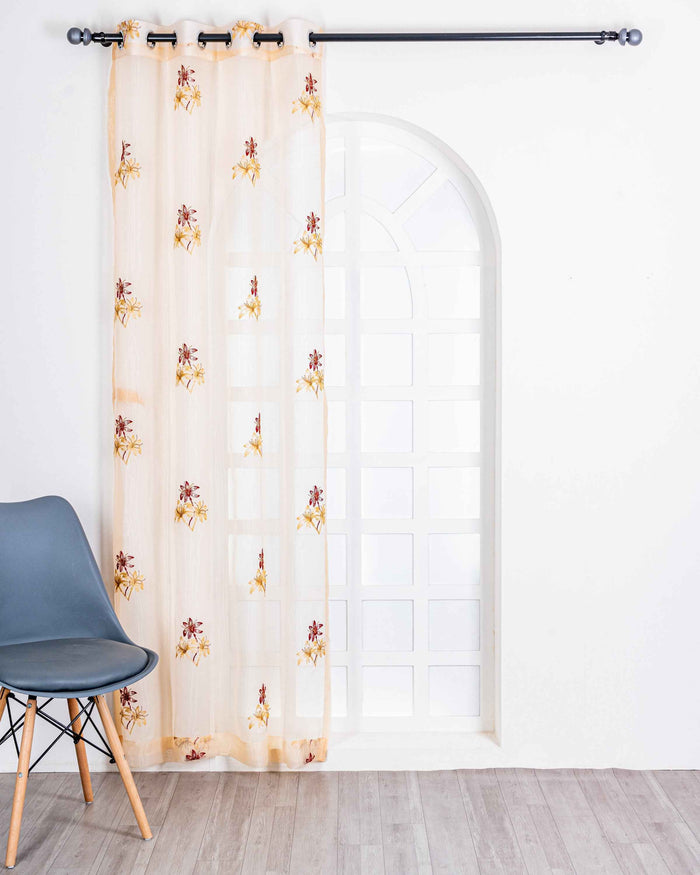 Parda online Premium 3 Flower Embroidery Tissue Curtain with Soft & Durable Fabric