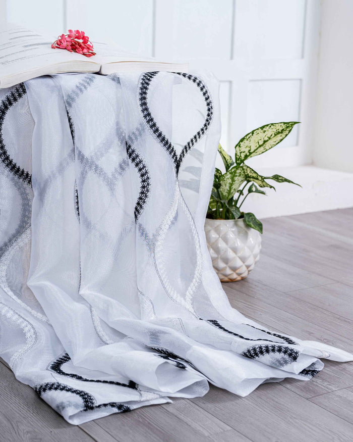 Parda online Premium Drop Embroidery Tissue Fabric Curtain with Soft & Durable