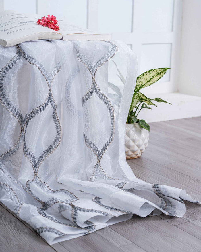 Parda online Premium Drop Embroidery Tissue Fabric Curtain with Soft & Durable
