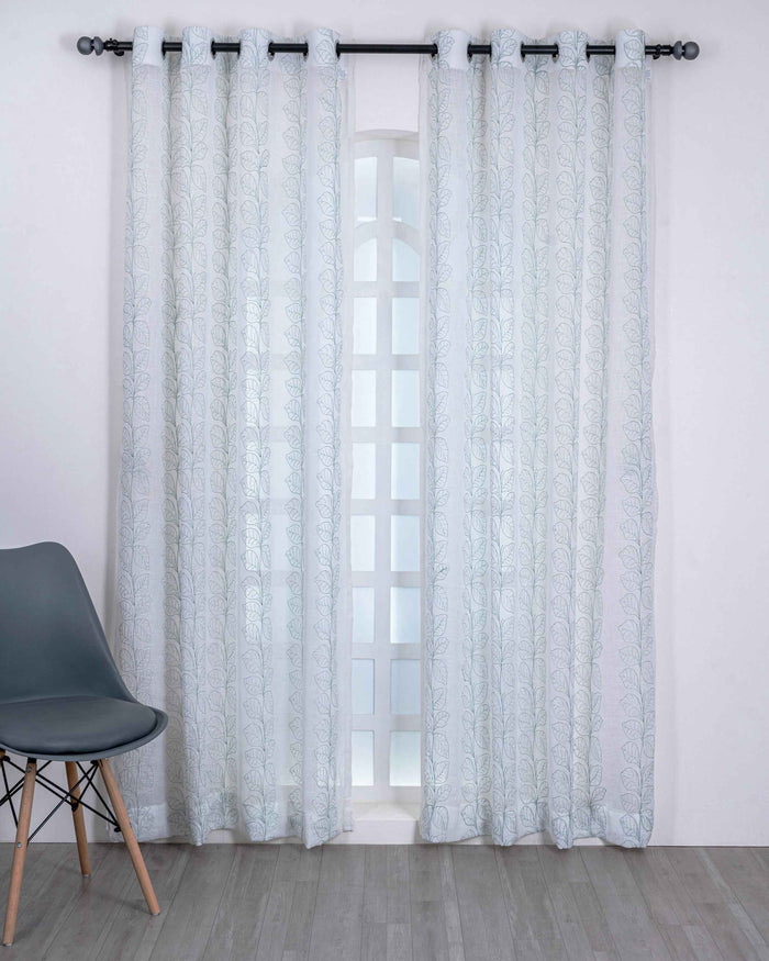 Parda online Premium Embroidery Linen Curtain with Soft & Durable Fabric - Leaf Design