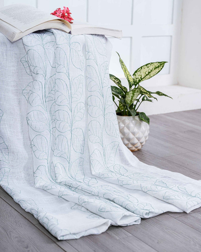 Parda online Premium Embroidery Linen Curtain with Soft & Durable Fabric - Leaf Design
