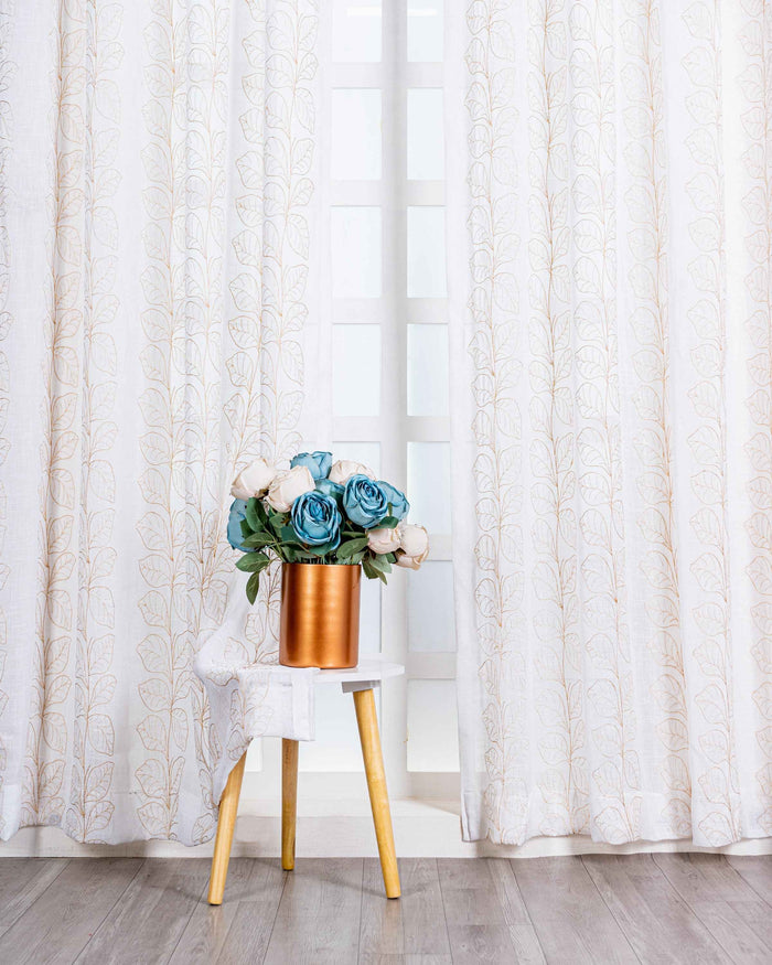 Parda online Premium Embroidery Linen Curtain with Soft & Durable Fabric - Leaf Design