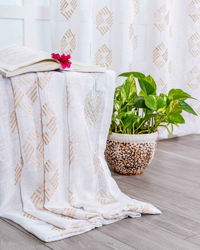 Parda online Premium Embroidery Linen Curtain with Soft & Durable Fabric - Rombus Design