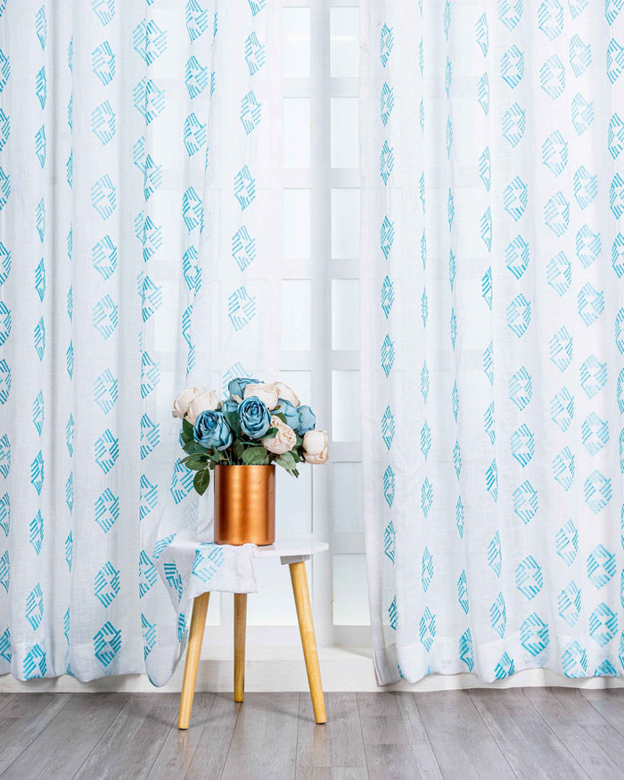 Parda online Premium Embroidery Linen Curtain with Soft & Durable Fabric - Rombus Design