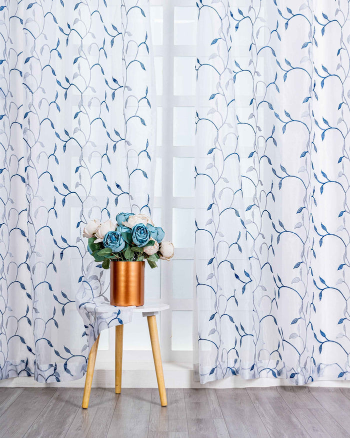 Parda online Premium Floral Design Embroidery Tissue Fabric Curtain with Soft & Durable