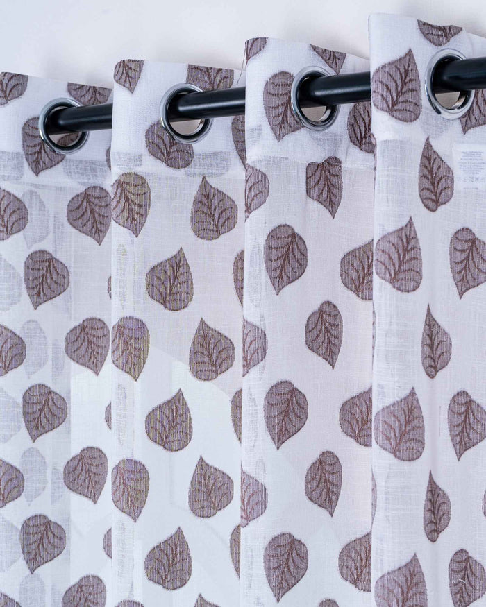 Parda online Premium Jacquard Linen Curtain with Red Leaf Design with Soft & Durable Fabric