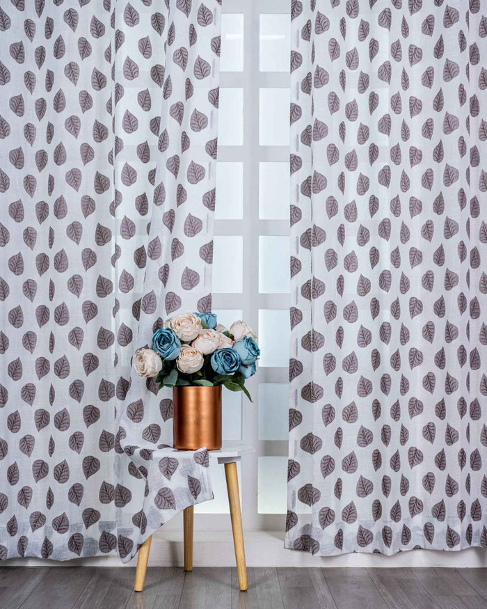Parda online Premium Jacquard Linen Curtain with Leaf Design with Soft & Durable Fabric