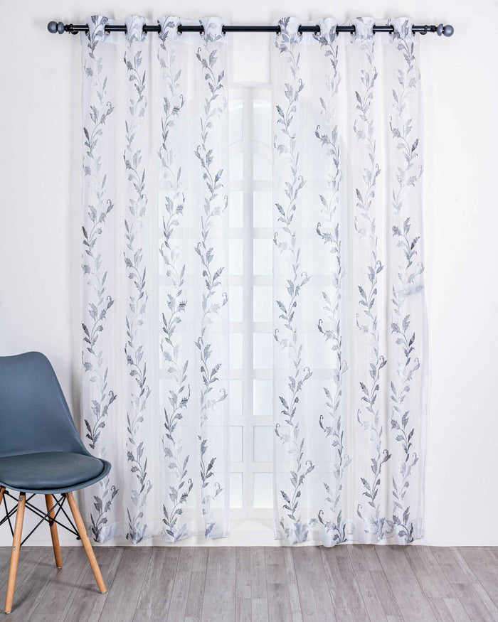 Parda online Premium Leaf Design Embroidery Tissue Curtain with Soft & Durable Fabric