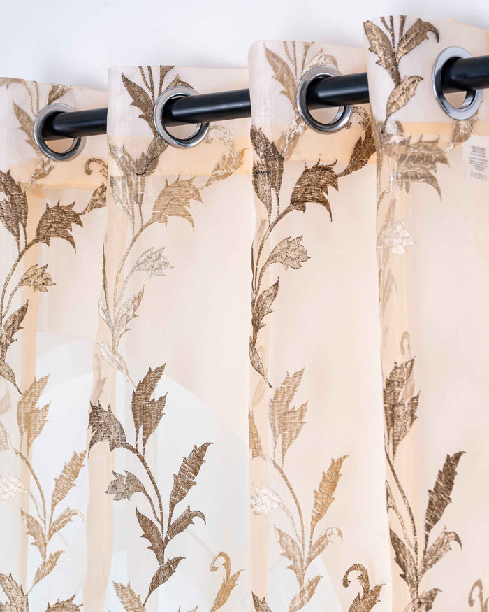 Parda online Premium Leaf Design Embroidery Tissue Curtain with Soft & Durable Fabric
