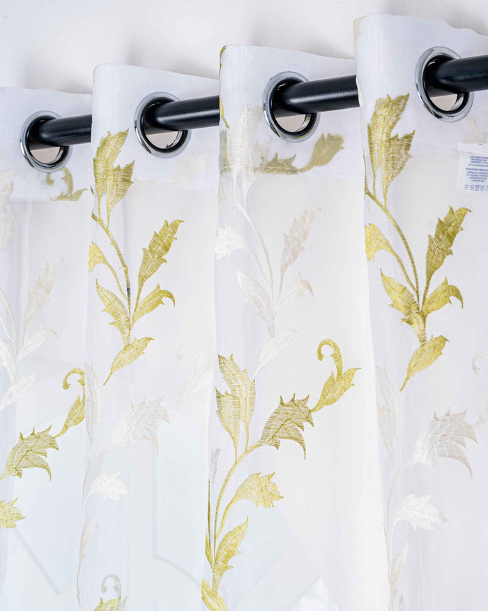 Parda online Premium Leaf Design Embroidery Tissue Curtain with Soft & Durable Fabric