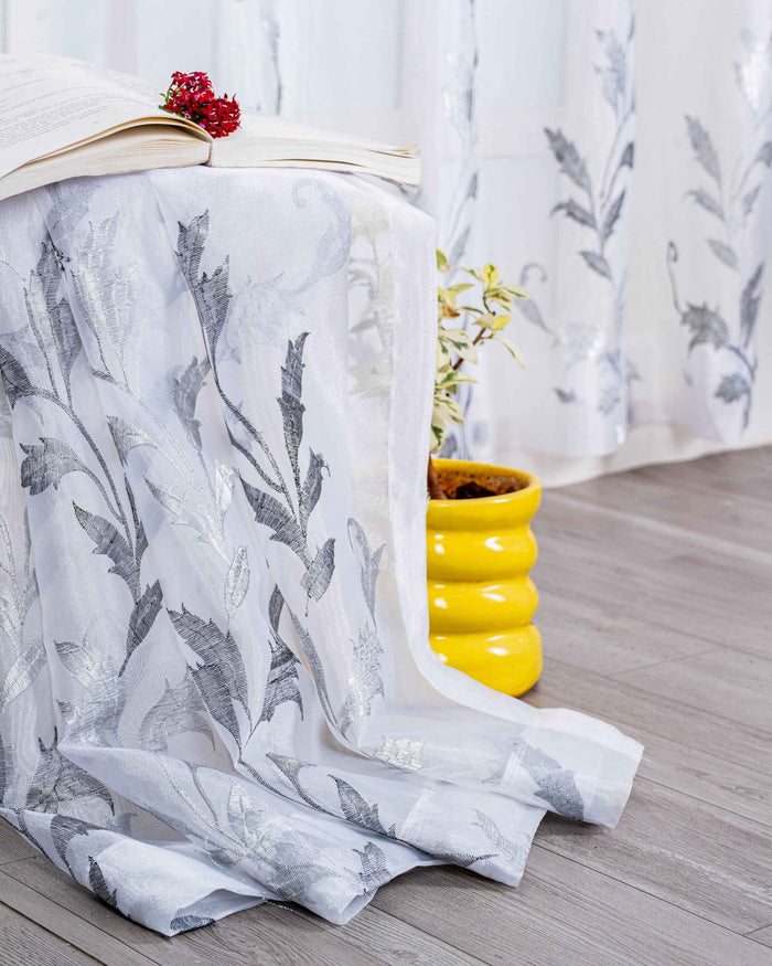 Parda online Premium Leaf Design Embroidery Tissue Curtain with Soft & Durable Fabric