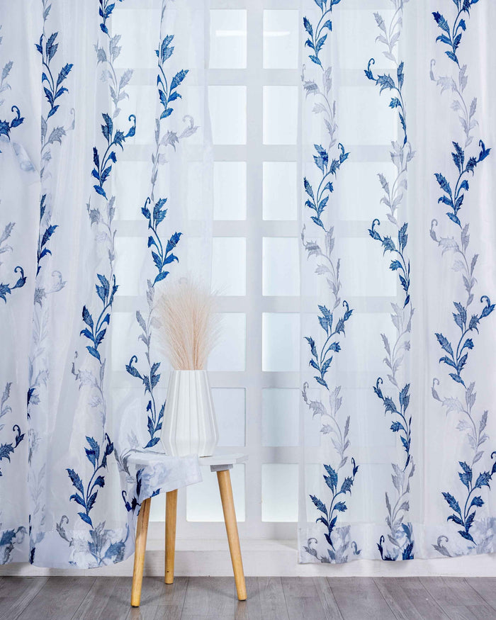 Parda online Premium Leaf Design Embroidery Tissue Curtain with Soft & Durable Fabric
