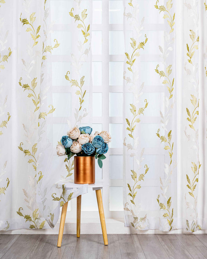 Parda online Premium Leaf Design Embroidery Tissue Curtain with Soft & Durable Fabric