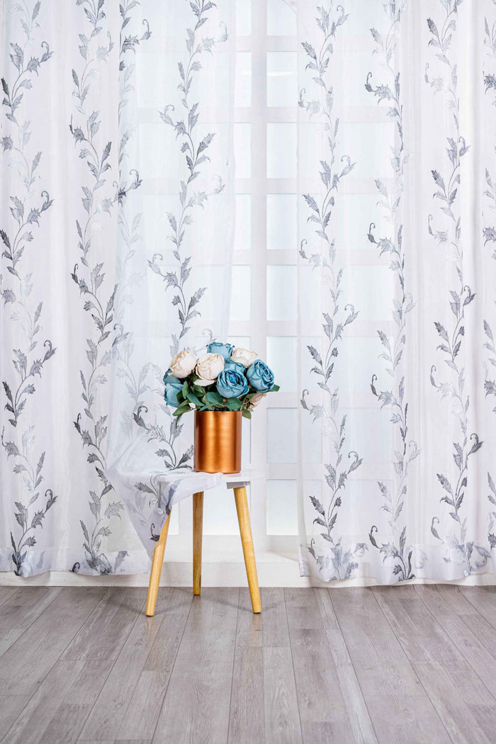 Parda online Premium Leaf Design Embroidery Tissue Curtain with Soft & Durable Fabric