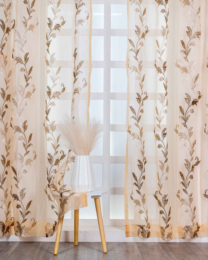 Parda online Premium Leaf Design Embroidery Tissue Curtain with Soft & Durable Fabric