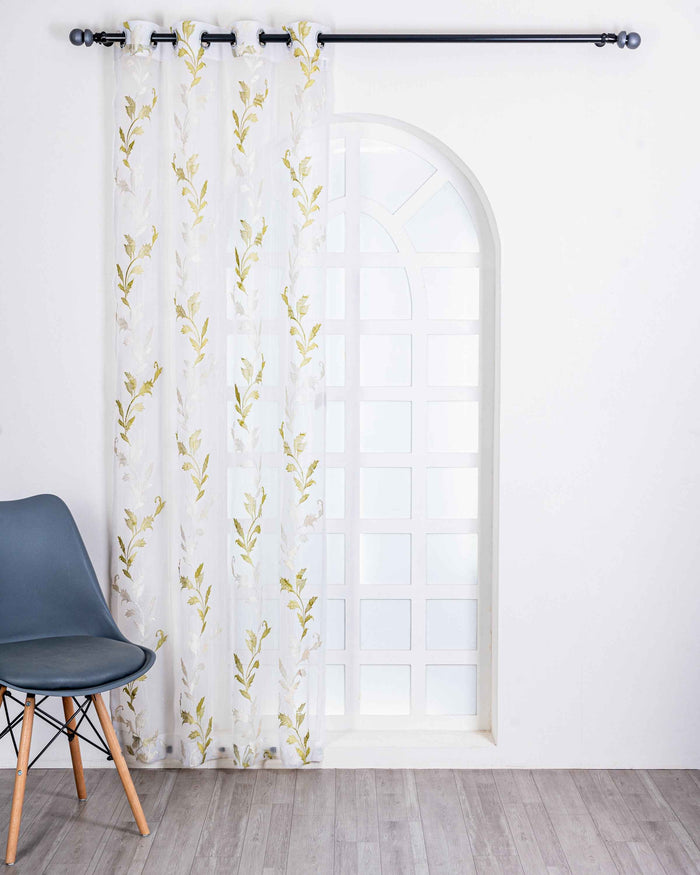 Parda online Premium Leaf Design Embroidery Tissue Curtain with Soft & Durable Fabric