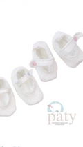 Paty Crib Shoes white with pink rosettes