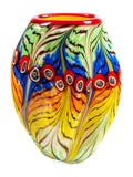 Peacock Feather Hand Blown Art Glass Vase