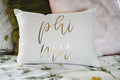 Phi Mu Ivory Pillow Gold Script