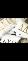 Phi Mu White Lumbar Pillow With Gold Foil Greek Letters (Copy)