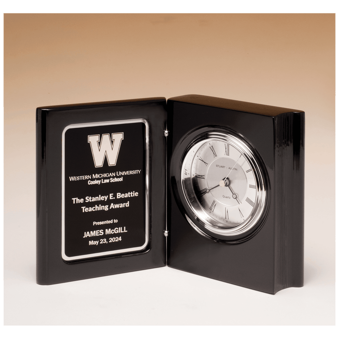Black Piano Finish Book Clock w/Diamond Spun Dial