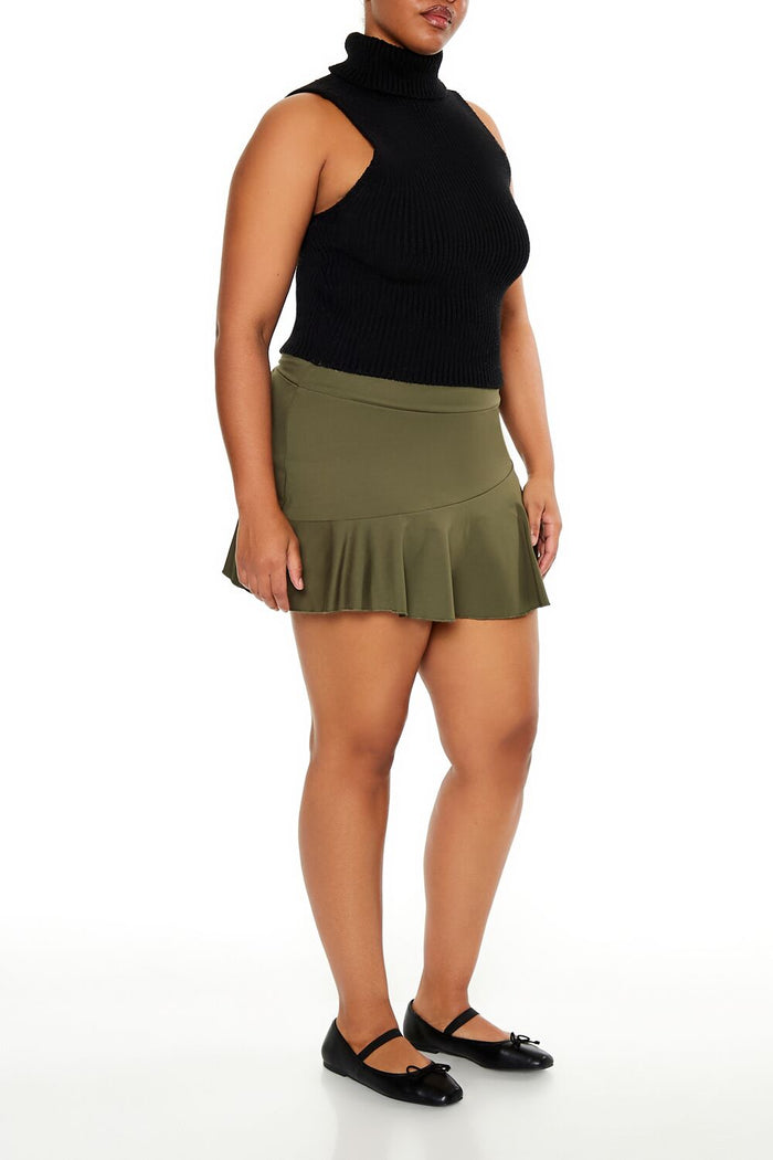 Plus Size Ponte Pleated Mini Skort