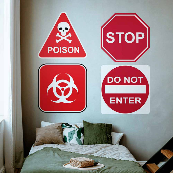 24 inch Poison Sign Wall Decal Installed Above Bed