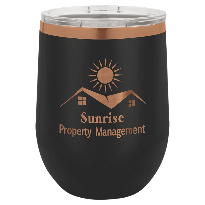 PC  12 oz. Black/Rose Gold ION-Plated Stemless Wine Tumbler