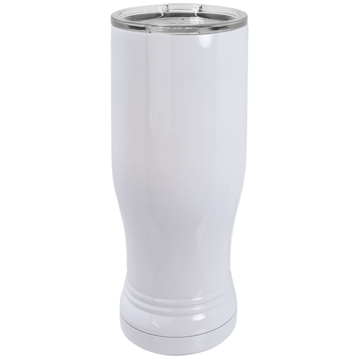 White Sublimatable 14 oz. Polar Camel Pilsner with Clear Lid