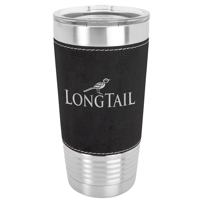 PC  20 oz. Black/Silver Laserable Leatherette Tumbler