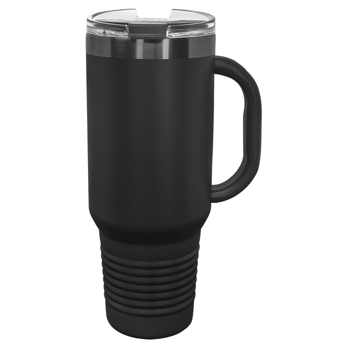 PC 40 oz. Black/Ghost Black ION-Plated Travel Mug w/Straw