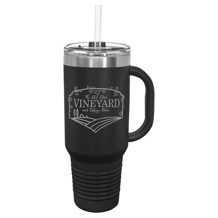 Polar Camel 40 oz. Black Travel Mug w/Handle, Straw Included