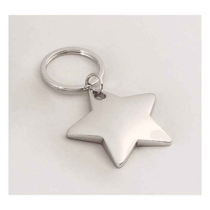 1.875" x 3" Polished Silver Star Key Ring