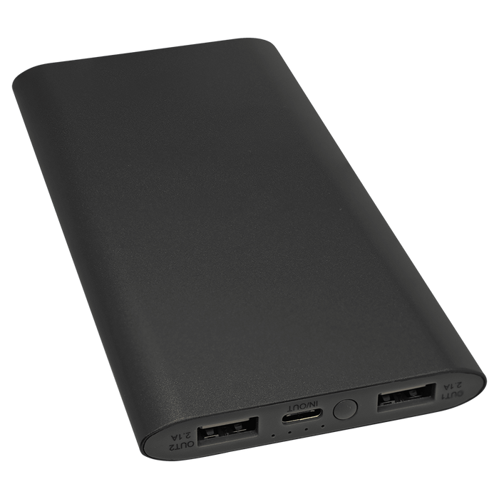 Black Power Bank & Wireless Anodized Charger w/USB-C Cord