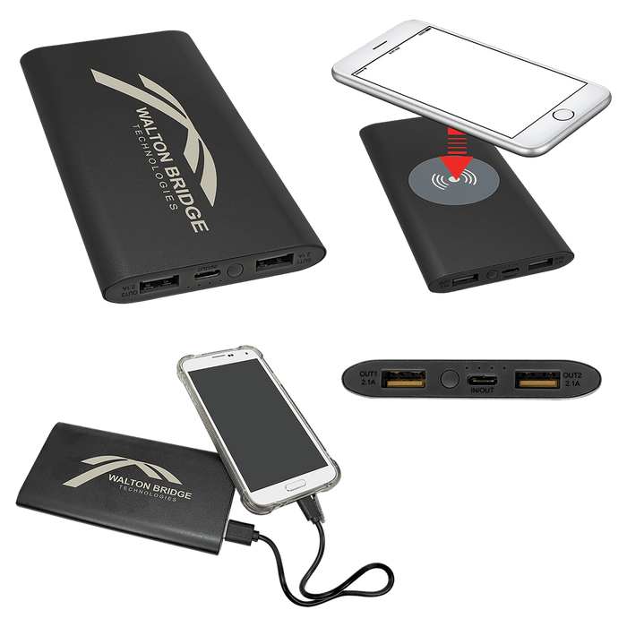 Black Power Bank & Wireless Anodized Charger w/USB-C Cord