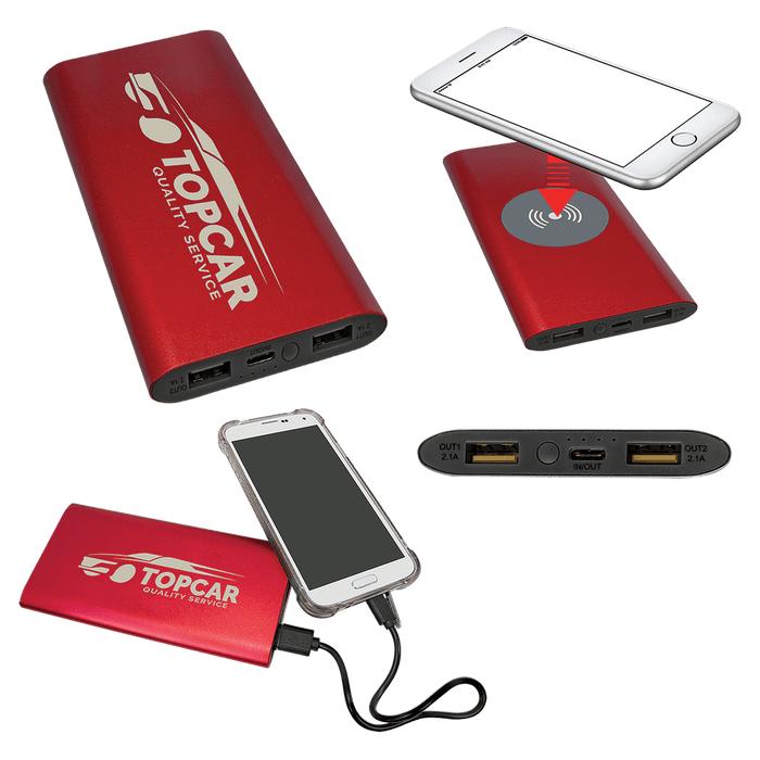 Red 8000MAH Power Bank & Wireless Anodized Aluminum Charger