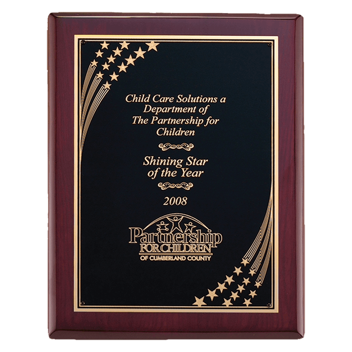 Rosewood Piano Finish Plaque w/Gold Star Border Plate