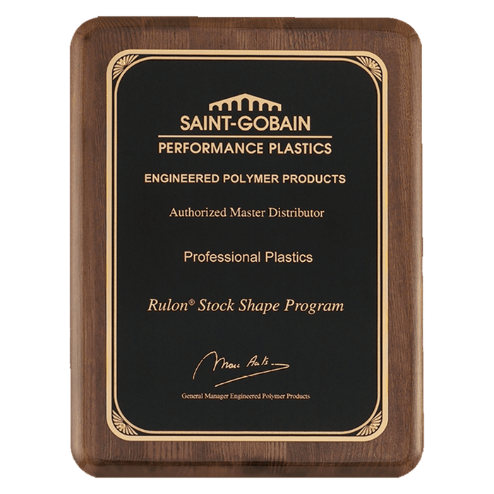 Premium Walnut Piano Finish Plaque w/Gold Border Plate